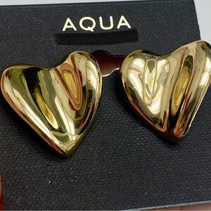 NWT Aqua - Gold-tone Heart Structured Stud Earrings